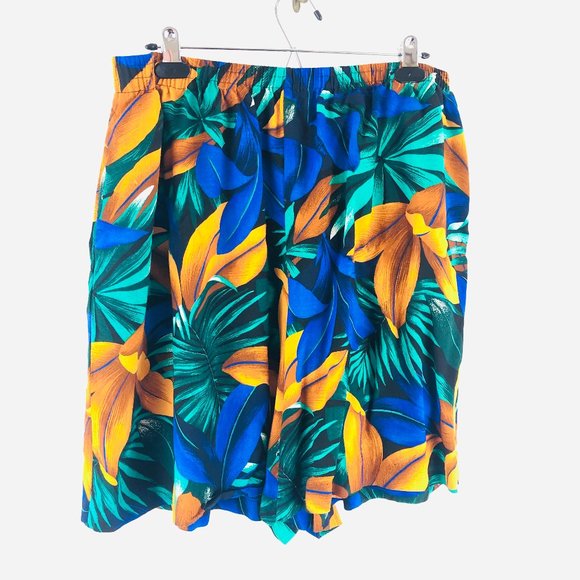 Pants - Tropical Blue Gold Aqua Pull On Floral Shorts 3X